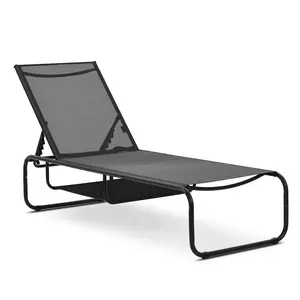 GDY Set of 2 Sunlounger Outdoor Chair Chaise Lounge Durable For Garden Pool with 5 Adjustable Backrest Angles,Breathable Mesh Fabric Design & Bottom Storage Space