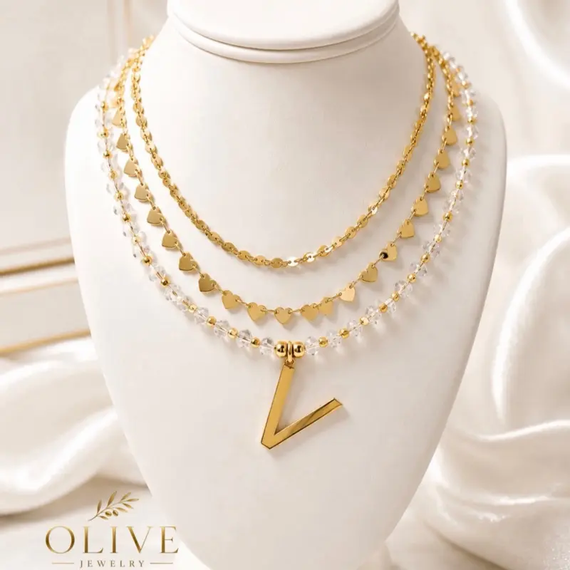 Olive Jewelry Olivia Cascade Necklace - Personalized Necklace three layers brass non tarnish material for everyday wear