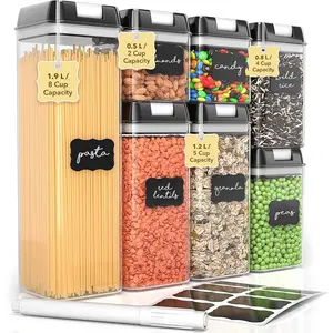 Airtight Food Storage Containers with Lids – 7 Piece Assorted Size Kitchen Pantry Organization Set, BPA-Free Clear Plastic, Stackable Containers for Cereal, Flour, Sugar, Rice, Snacks