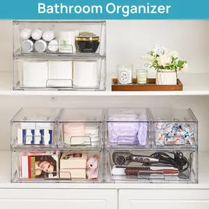 【Bathroom Organizer】Vtopmart 6 Pack Stackable Storage Drawers, Bathroom Undersink Organizers for Nursing Bottles,Closet,Cabinet,Pantry,Medicine Organization,with FREE Stickers