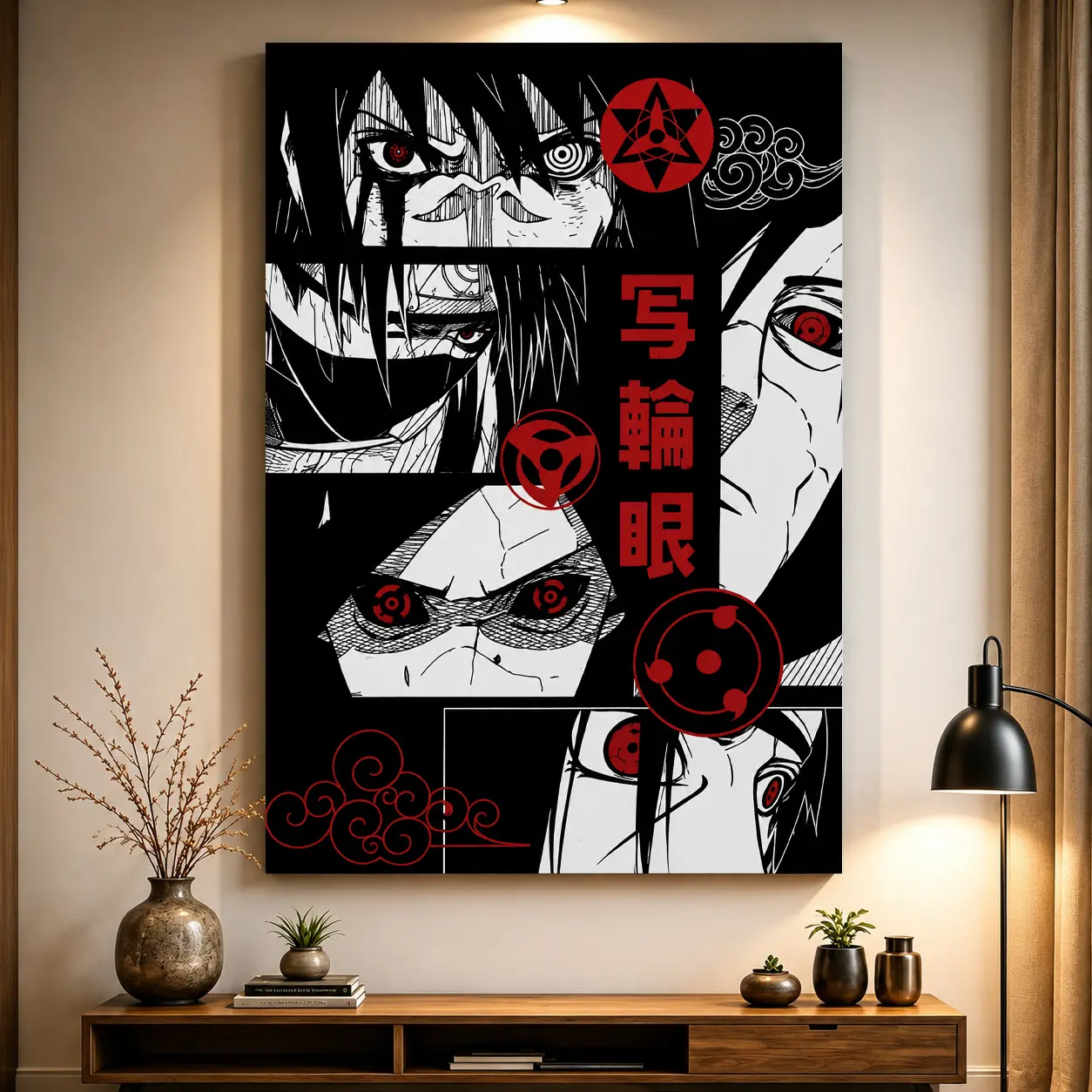 Uchiha Clan Sharingan Poster - Sasuke & Itachi Wall Art | Naruto Manga-Inspired Design, Canvas Wall Art Print, Japanese Anime Room Decor for Bedroom Dorm Gaming Room Office, Ninja Manga Poster Gift for Anime Fans