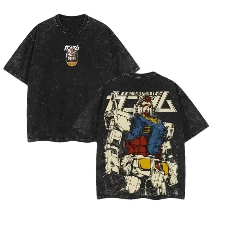 RX-78-2 Gundam,RX-0 Unicorn Gundam,Zaku II (MS-06),TankTop Gundam SEED,Astray Red Frame, Gundam Barbatos, RX-160S-2 Sinanju Stein (Ver. Ka) - Mobile Suit Gundam Anime Double Printed Vintage Washed Tee Unisex Oversize Anime Manga Washed Heavyweight