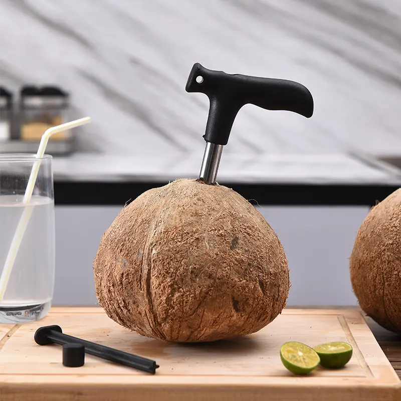 Large stainless steel coconut opener with card slot creative tool shell opener for young coconuts; coconut piercing lid opener