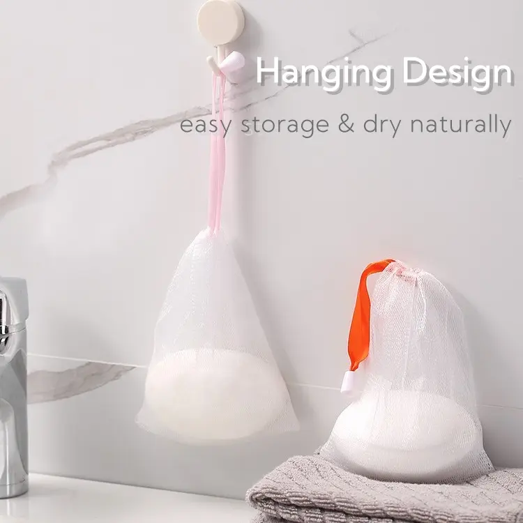 10-Count Exfoliating Mesh Soap Bags with Drawstring - White Hanging Foam Boost Pouch, Long-Lasting Scrub Cleansing for Bath & Shower, Suitable for Face, Baby Natural Sponge Use