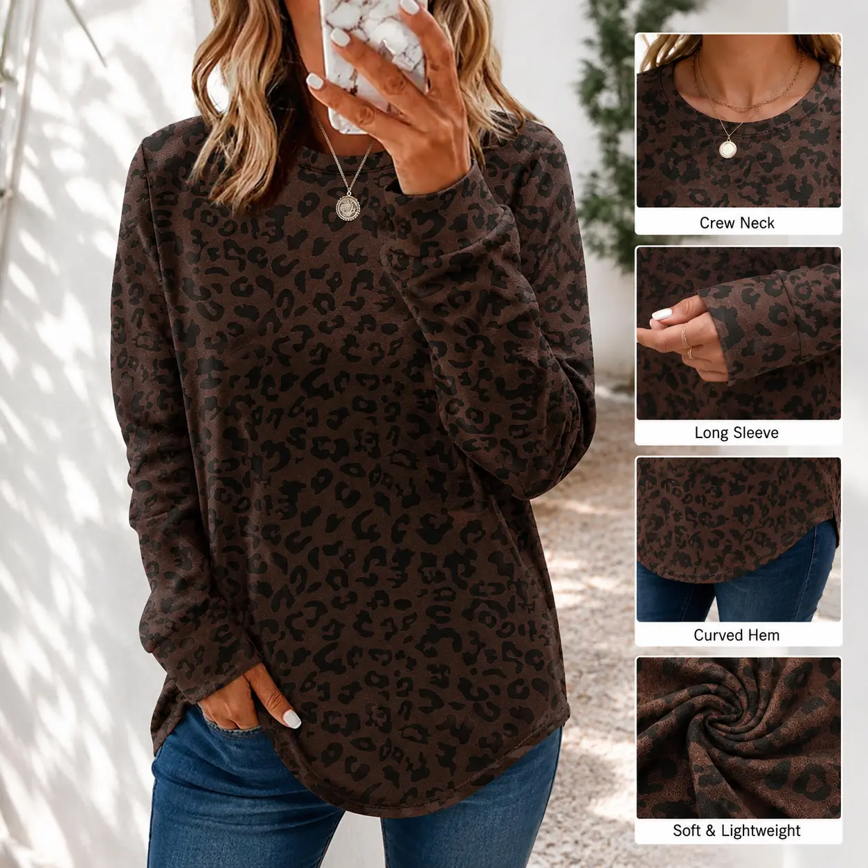 OFEEFAN  Sweatshirt for Women Crewneck Long Sleeve Shirts Curved Hem Lightweight Sweaters Fall Clothes 2026