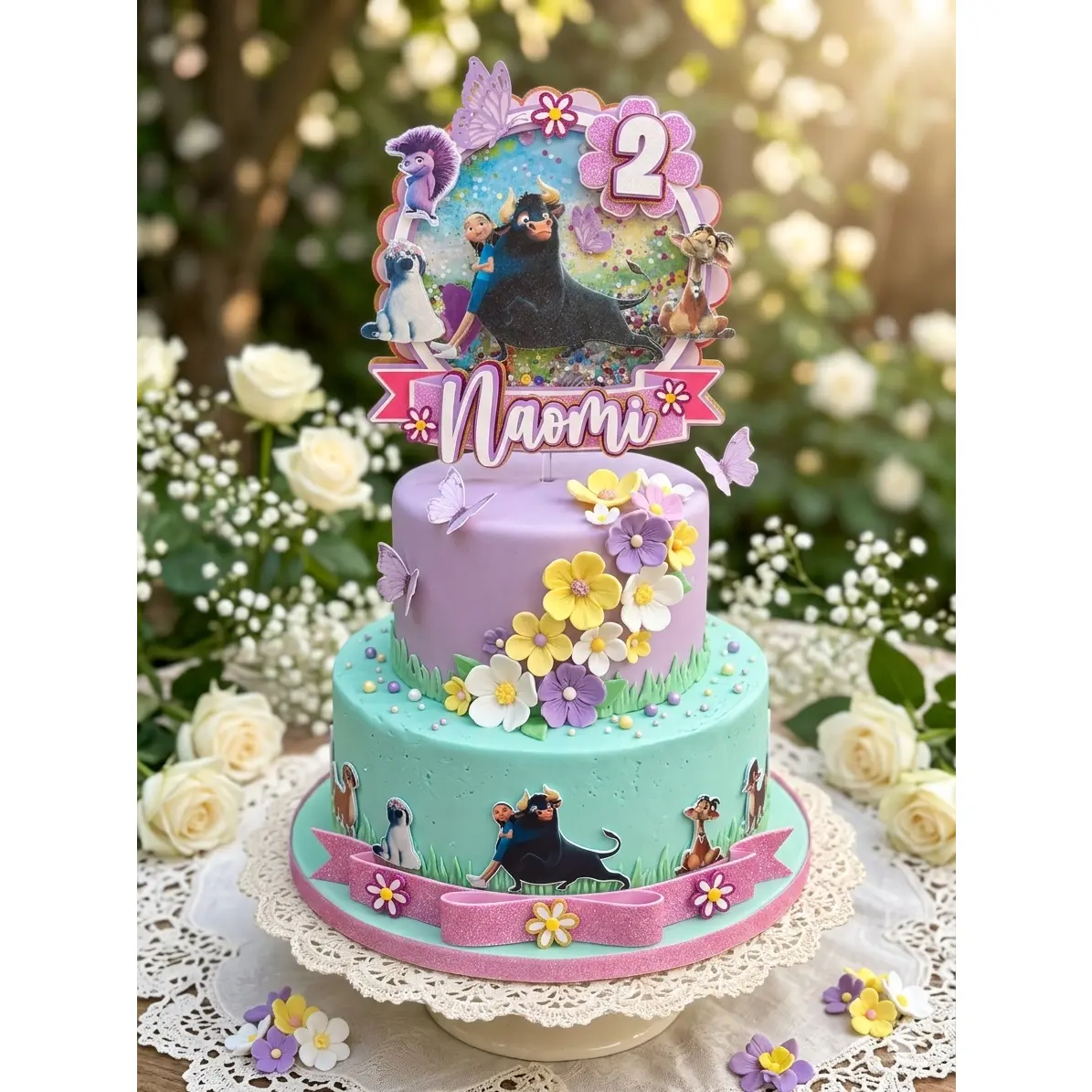 3D Ferdinand Bull Cake Topper - Glitter, Customizable with Name & Age, Festive Happy Birthday Cake Decoration for Home & Party Supplies, Handmade, Cartoon Character, Cake Decorating, Birthday Cake Celebration
