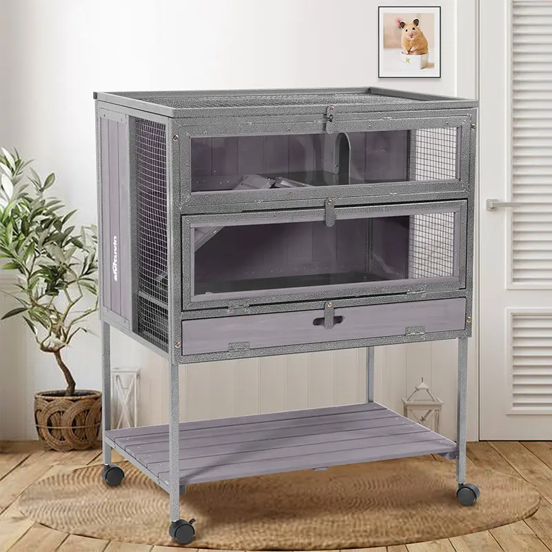 Aivituvin Anti-Chewing Wooden Hamster Cage | Metal Iron Frame-AIR25