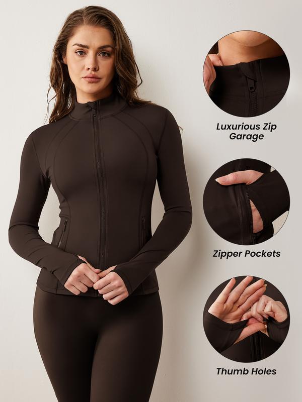 Womens Athletic Zip Up Jakcets Contoured fit Lightweight Running Workout Jacket with Thumb Holes & Pockets