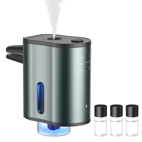 Lights-Equipped Modern Smart Vehicle Air Freshener - Portable Waterless Diffuser, 3 Adjustable Concentration Levels, 3x10ML Natural Perfume, Auto Accessories Interior, 0.2s/10s Strong Spray, 180mAh Battery, 3 Light Spray Cues, Home Humidifier Appliance,te