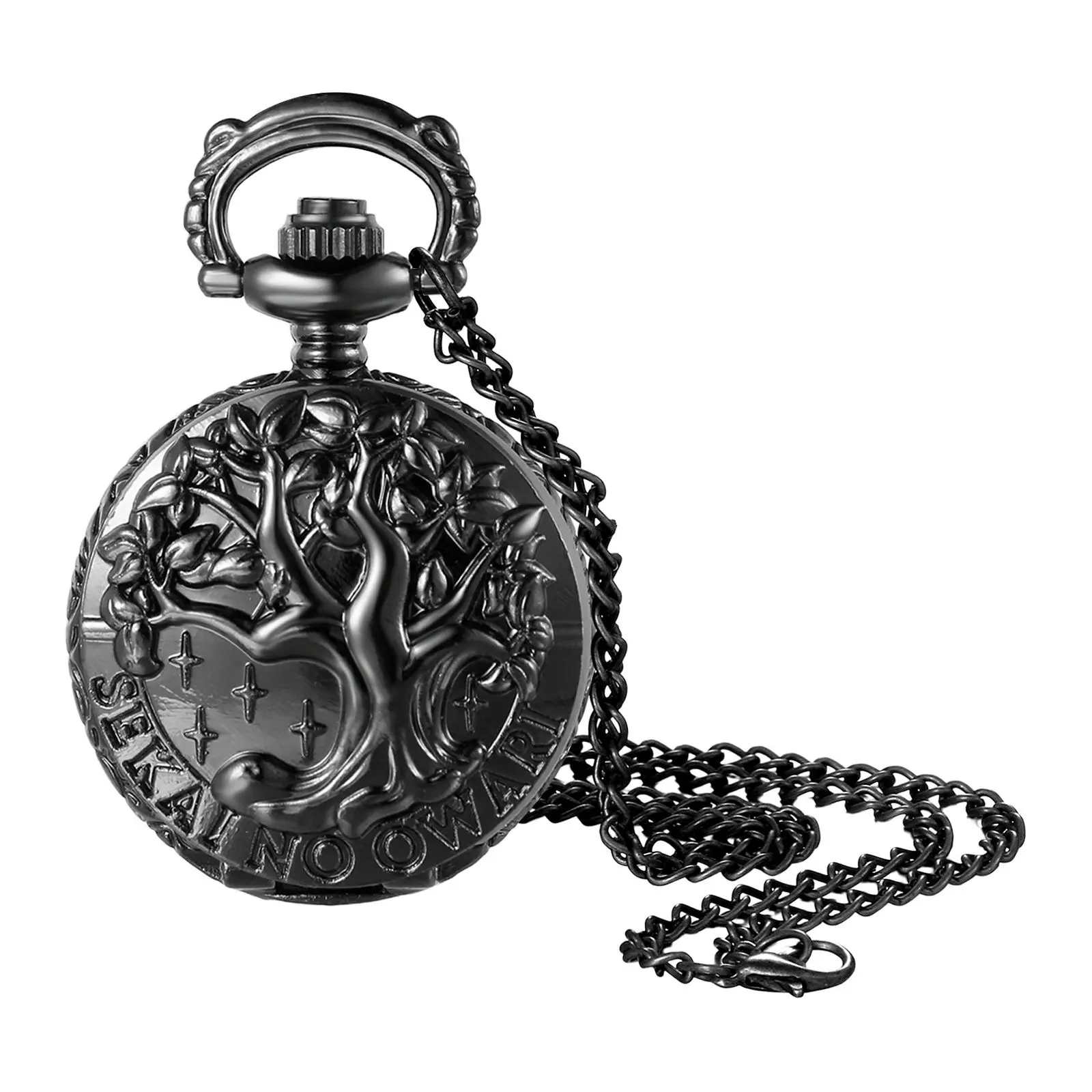 OIDEA Unisex Vintage Tree of Life Pocket Watch - Black Analog Pendant with Quartz Movement, 30.7-in Necklace Chain, Versatile Symbolic Gift Pick for Father's Day, Loved Ones & Everyday Wear