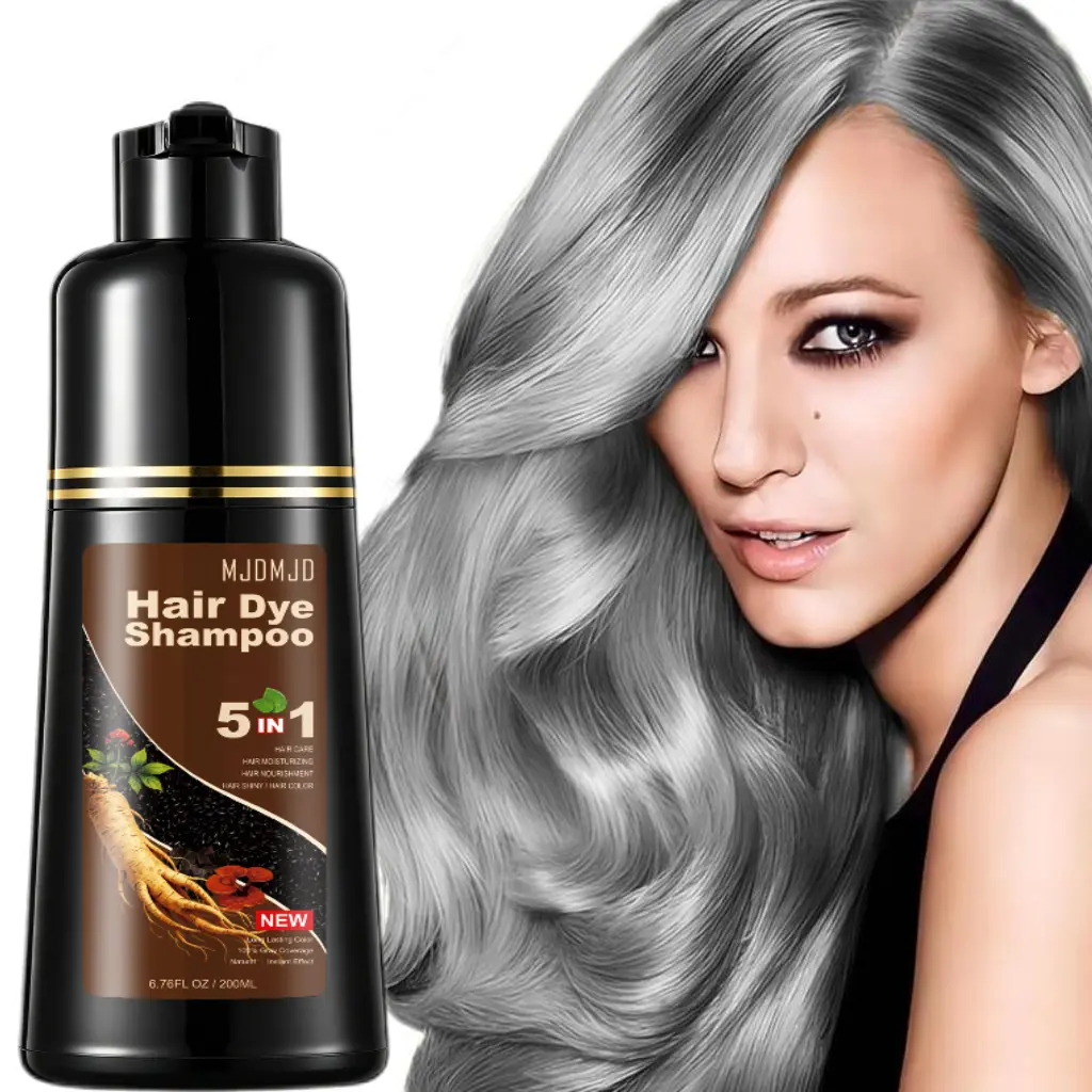 200 ML Instant Portable New Mini Silver Gray Natural Hair Dye Shampoo 5 in 1,Semi-Permanent Even Hair Color with Containing Ginger And Ginseng Extract,Unisex,Natural with Herbal ingredient for Men and Women