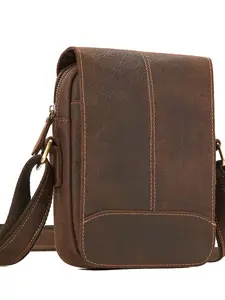 Men's Genuine Leather Shoulder Crossbody Messenger Bag, Stylish Casual Design with Top Layer Cowhide, Lightweight Multi-Pocket for Commuting & Outings