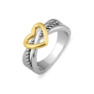 Aprilery Two - Tone Intertwined Hollow Heart Ring for Women, Stylish and Unique Finger Ring for Daily Wear/Gifting