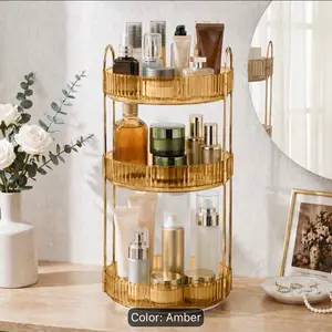 3-Tier 360 Swivel Makeup Organizer, Large-Capacity Dresser & Bathroom Countertop Storage for Cosmetics, Skincare, and Perfumes