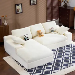 (2 Packages)White Corduroy Compressed Sofa.It Has A Soft And Skin-Friendly Sitting Feel, Adding A Healing Atmosphere To The Warm Living Room.It Comes With 3 Back Cushions And 2 Throw Pillows.