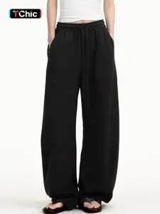 Women's Versatile Solid Color Drawstring Waist Wide Leg Pants, Casual Lounge Pants, Casual Textured Stitched Loose Sports Pants, Mid-Waist Basic Daily Wear