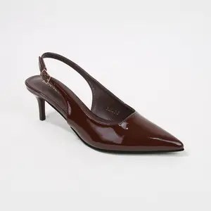 Berness Women's Fancy Patent Leather Slingback Kitten Heels Coffee 8