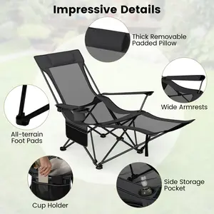 COSTWAY - Reclining Camping Chair with Removable Footrest and Adjustable Backrest-Gray