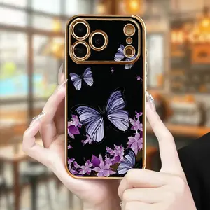 The butterfly pattern phone case among flowers is an anti-drop and beautifying phone case made of 6D solid color material, suitable for iPhone 17/16/15/14/13/12/11