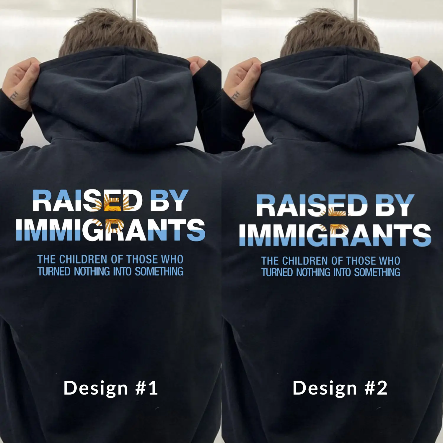 Raised By Immigrants T-Shirts, Crewneck Sweatshirts & Pullover Hoodie – Argentina Cultural Pride Sweatshirt, Graphic Heritage Streetwear Pullover