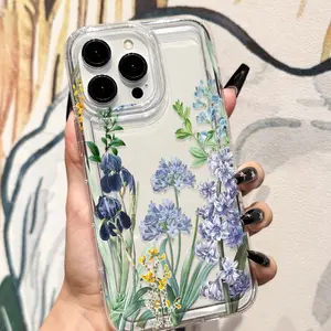 Summer Iris Pattern Anti-Drop Phone Case, Compatible with iPhone 15 Pro Max, 16 Plus, Samsung S24, S25 Ultra, S23 Plus