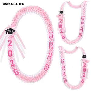 2026 Graduation Leis in Pink - Double Braided Ribbon Lei Necklace, Adjustable Lei for Cash Gifts to Celebrate Graduates, Decorations for Senior Graduation Parties, Graduation Keepsakes, Gifts for High School And College Graduates
