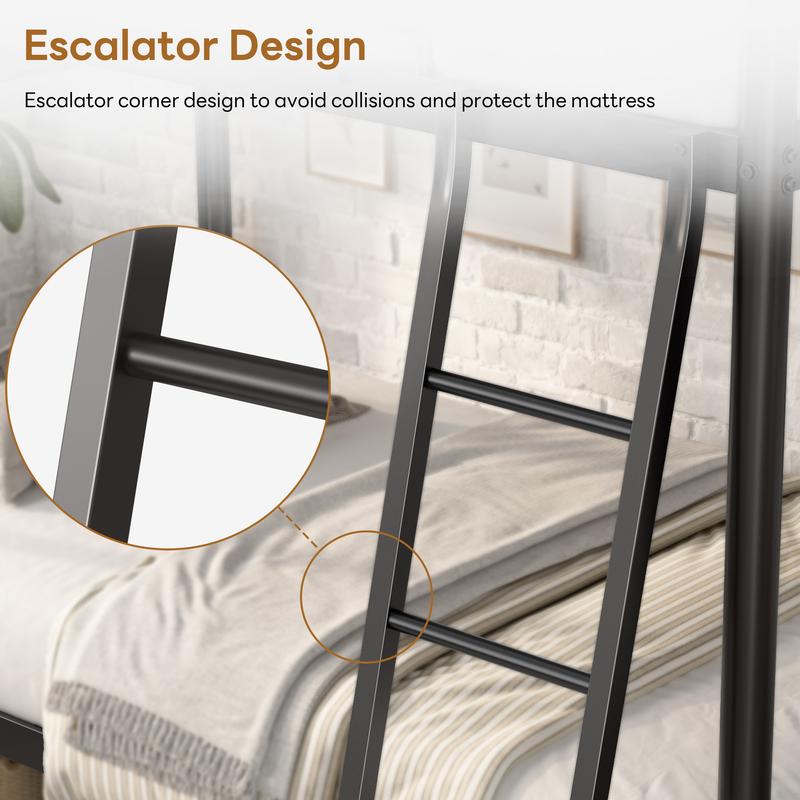 Twin Bunk Metal Bed with Ladder and Guardrails Heavy Duty Metal Construction Suitable for Teens and Adults Ideal for Families and Guests