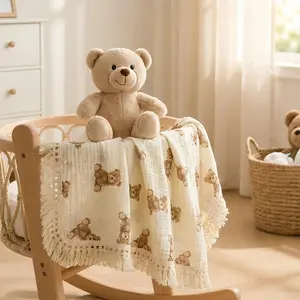 Double Layer Fringe Home Decor Blanket, Multiple Print Patterns, 100cm X 120cm, Soft Comfortable Throw for Living Room