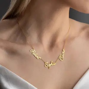 AS030 Personalized Custom Multiple Names Necklaces Stainless Steel Couple Name Necklaces Family Gifts
