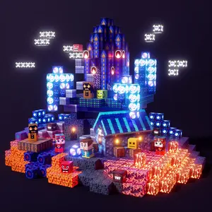 Blue Castle 200PCS Light-Up Magnetic Tiles, Glowing Blocks, Montessori STEM Toys for Kids Ages 3-8, Christmas Gift Castle Set, Educational Toys