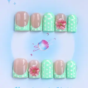 Nailssbysheccid, 10pcs press-on nails, square shape, 100% handmade, simple style, Nail Art Supplies, Nail Design, 3D, suitable for family dinners, dates, weddings, comes with jelly glue, crystal sticks and twisting rods