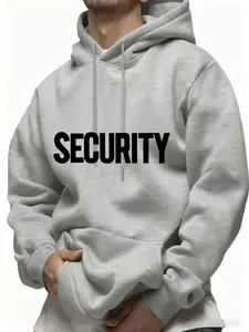 Men's Casual Sporty Hooded Sweatshirt with Security Print, Thickened Fitted Long Sleeve Pullover, Spring & Fall Fashion