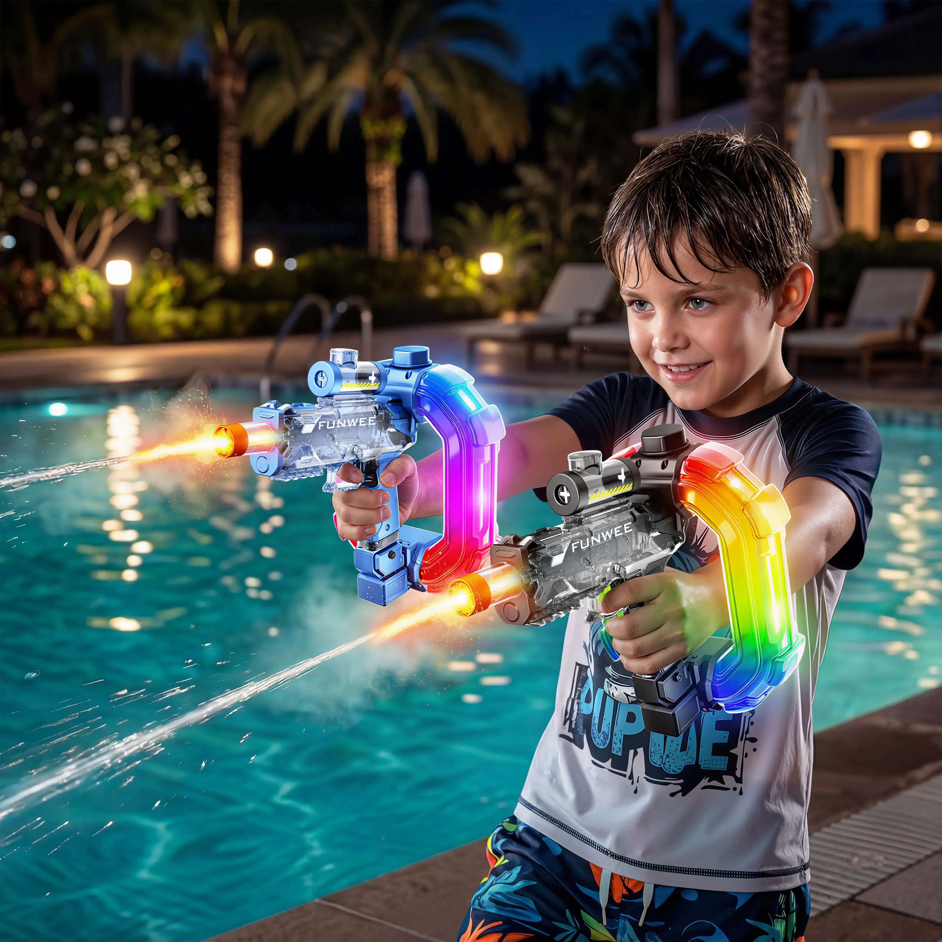 FUNWEE Ultimate Battle Powerful Electric Water Gun, automatic squirt gun with glowing realistic muzzle, 26oz for circle, 12oz standard, up to 19 ft range, outdoor summer swimming pool toy for adults and kids, toys for gifts tactical multiplayer team toy