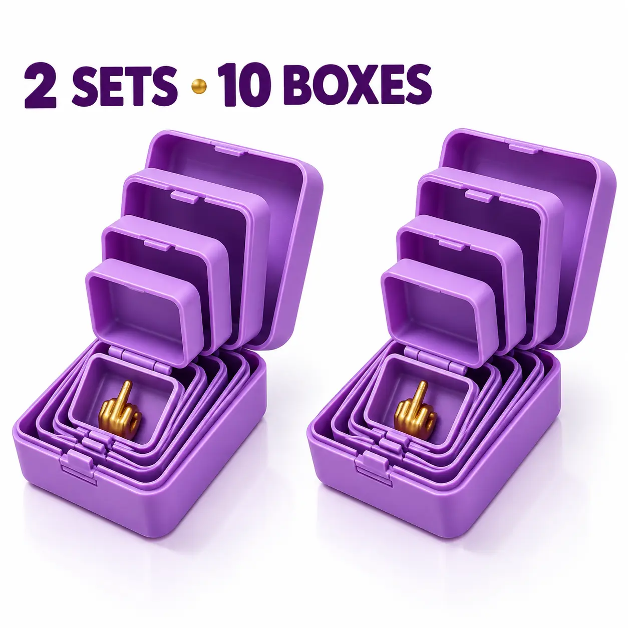 Purple Plastic Nesting Gift Boxes - 1/2 Sets, 5 Sizes Tiny Stackable Containers for Party Favors, Birthday Decorations (Home Organizer, Jewelry Storage Bin)