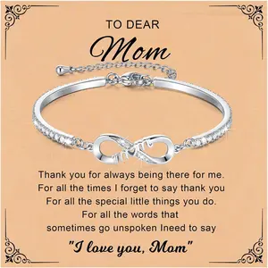 XUANPAI Silver Infinity Bracelets for MOM - Infinity Love Heart Bracelet for New Mom,Trendy Adjustable Cubic Zirconia Infinity Jewelry with Box,Gifts for Mama,Happy Birthday Presents fo