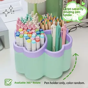 1 Piece Random Color Thickened Rotating Desktop Storage Box with 360° Rotation Function (Storage Box Only) - 4 Large Capacity Storage Spaces, Suitable for Office Supplies, Makeup Brushes, Office Desk Accessories, Space-saving Design, Marker Holder