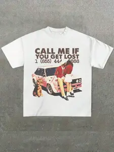 Men's Vintage Call Me If You Get Lost Tee, Casual Retro Couple Pattern Short Sleeve T-shirt for Daily Wear, Men's Top for All Seasons, Crewneck, Casual Style Tee