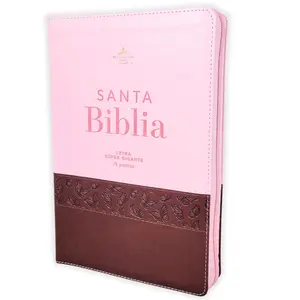 Biblia con Cierre Letra Super Gigante 19 puntos Mediana Reina Valera 1960 imitacion piel duotono rosa y cafe mariposas con indice