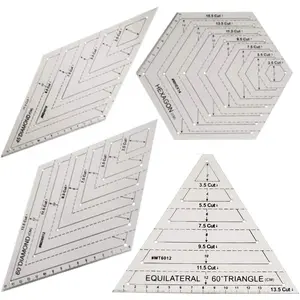 Quilting Ruler Set, 4 count Clear Plastic Quilting Square Template | Triangle, Hexagon,45 Degrees | 60 Degrees Ruler | Sewing Crafts Accessories(Transparent)