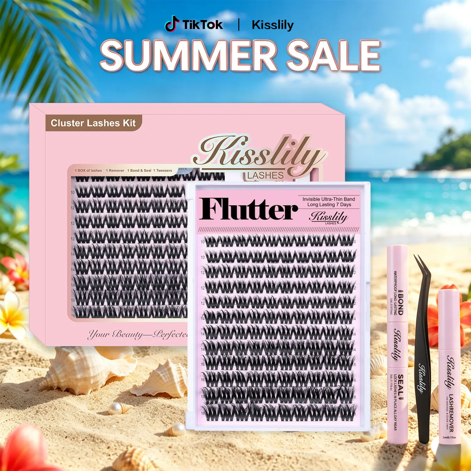 Flutter | Kisslily Volume Lashes DIY False Eyelashes for Bold Dramatic Look | Lyra style Lashes with Ultra-Dense,Invisible band,Waterproof，Long-Lasting for a Flawless,Volumious Look | Trendy&Must-Have Downy Lash Clusters Makeup#summerfinds #SummerWins