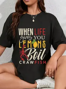 100% Cotton Unisex Crawfish Boil When Life Gives You Lemons Crayfish Festival Round Neck Short Sleeve T-Shirt Women's Men Graphic Tee