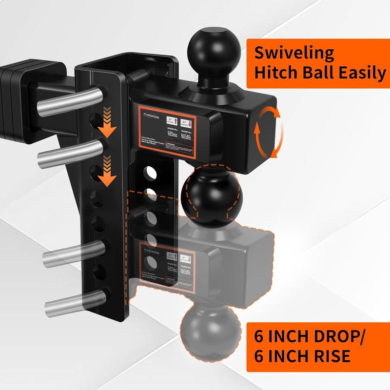 Cxforste Adjustable Trailer Hitch Drop Hitch Fits 2 Inch Receiver, 6" Drop/Rise, Tow Hitch with 2" and 2-5/16" Ball, 30,000 LBS GTW, Trailer Hitches with Anti-Theft Pin, Black. Heavy Duty Solid Ball Mount.Ultra Quiet