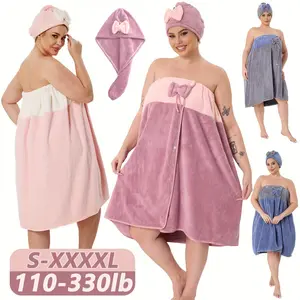 2pcs Set, 31.89*88.58inch/31.89*64.96inch S-XXXXL Adjustable with , Oversized Bath Skirt + Triangular Hair Drying Cap, Two-Tone Solid Color, Extra-Large And Thickened Bath Skirt, Suitable for Home, Travel, Steam Room, Spa, And Beach, Wash Cloths