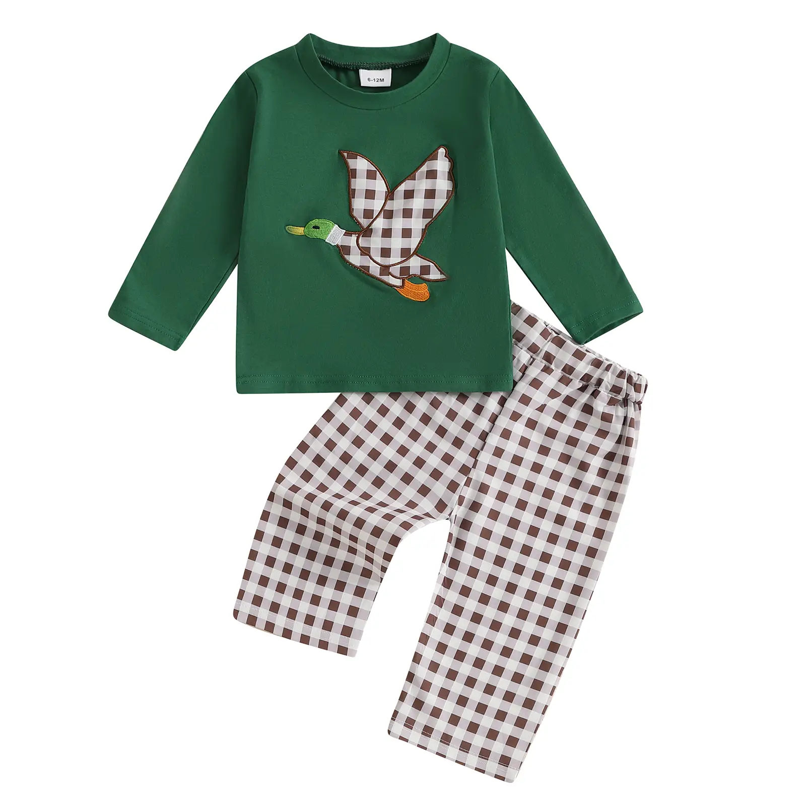 Toddler Baby Boy Girl Fall Outfit Mallard Duck Long Sleeve T-Shirt Long Plaid Pants 2Pcs Hunting Clothes Set