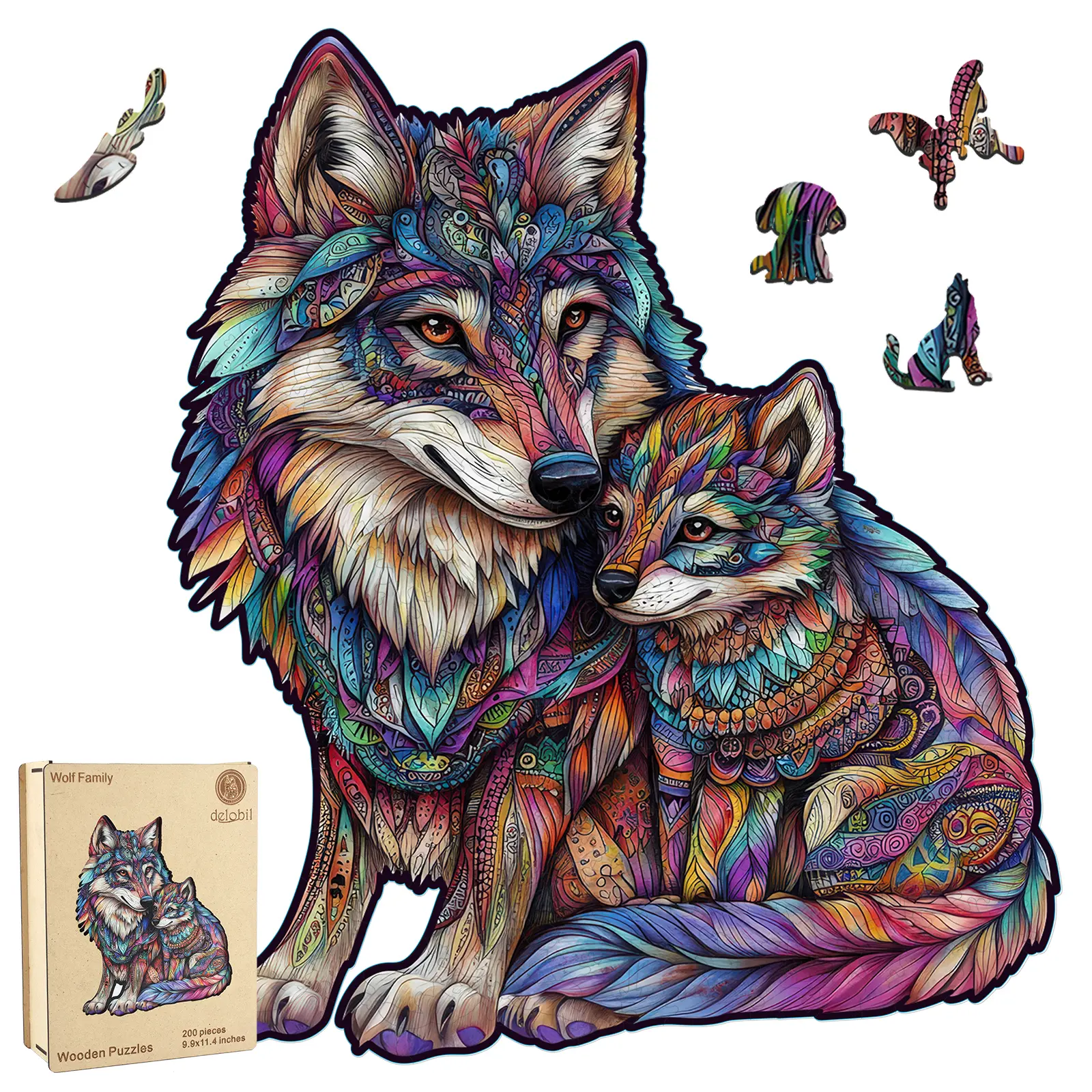 Birthday Gift / Toy/ Kidult Selected Gifts for Father's Day Delobil Premium Thick Puzzles for Adults with Puzzle Saver, Unique Adult Jigsaw Puzzles, Brain Teaser Family Game Gift, Leisure Time Fun Challenge & Stress Relief-Wolf Family-200pcs