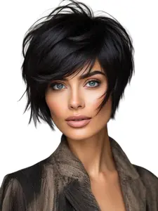 Trendy 12 Inch Short Hair Wig with Bangs, Easy Maintenance, Suitable for All Ages, Perfect for Daily Wear and Parties, Straight Synthetic Wigs