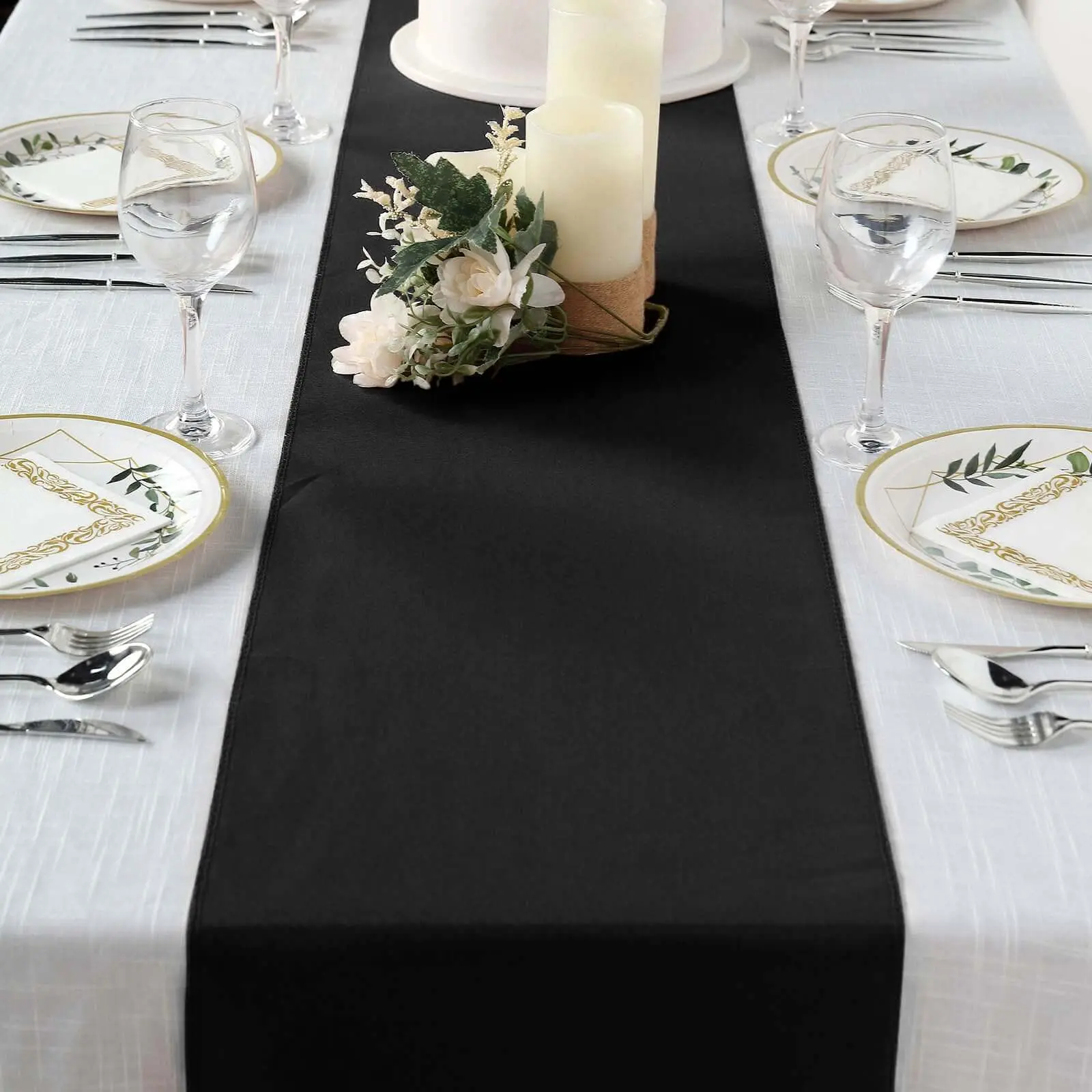 Polyester Table Runner, 12"x108" Black - Wrinkle-Resistant, Durable Decor for Table Setting, Banquet, Event