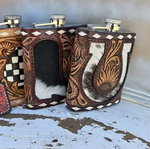 real tooled leather 7oz flask