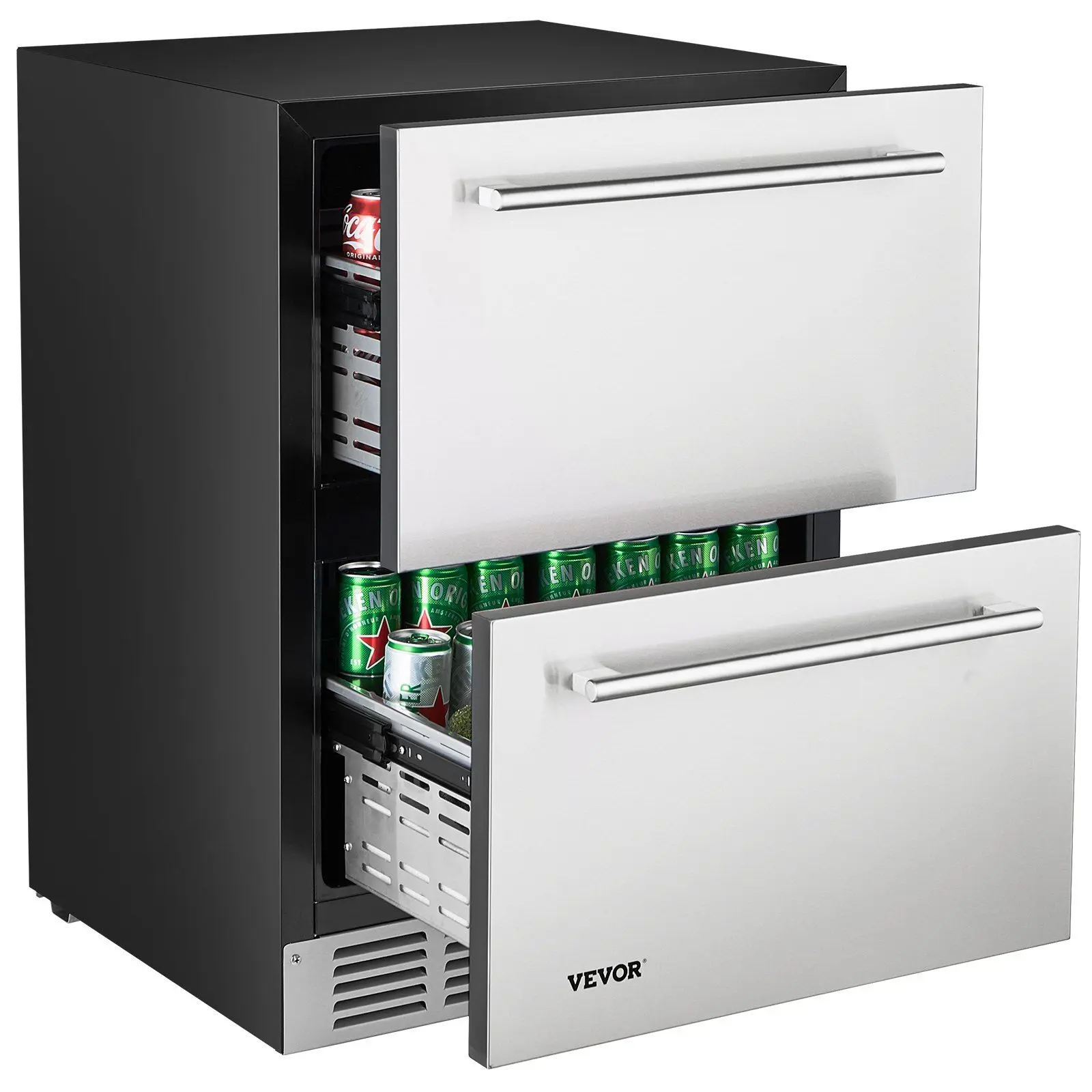 VEVOR 24-In Dual Drawer Stainless Steel Refrigerator, Compact Under-Counter Fridge for Home Use
