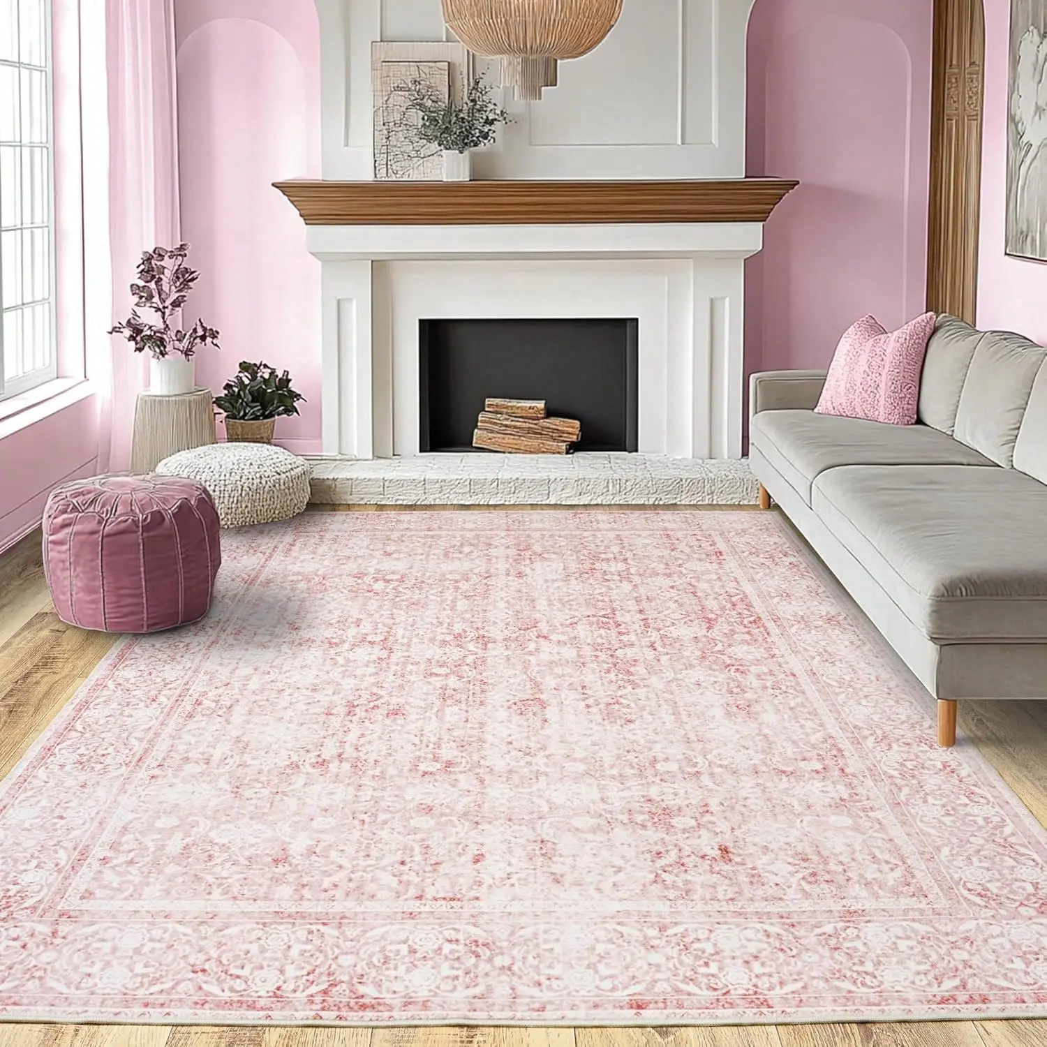 JAKOLIVE Eye-Catching Artistic Abstract Area Rug for Living Room, Floral Allover Pink Tapestry Floor Carpet with Versatile Home Decor, Machine Washable, Suitable for Living Room, Bedroom, Hall, Bathroom, Kitchen, Laundry Room